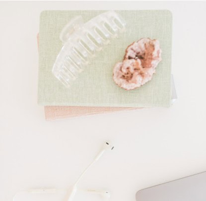 claw hair clip resting on journals for everyday mom essentials