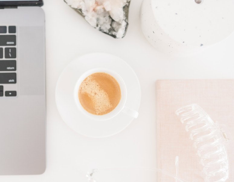 coffee on a desk for daily mom routine and lifestyle